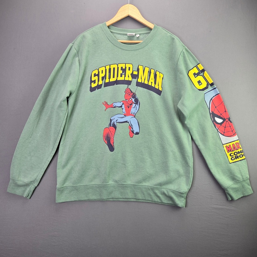Marvel Spider-Man Graphic Sweatshirt Mens L Green Vintage Style Pullover 3757